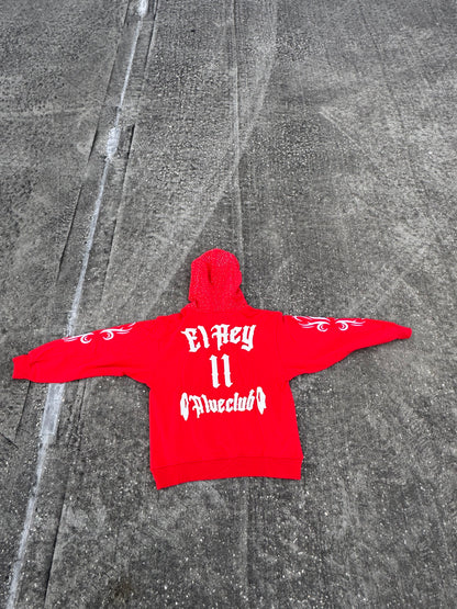 Red Hoodie With Rhinestones On The Hood