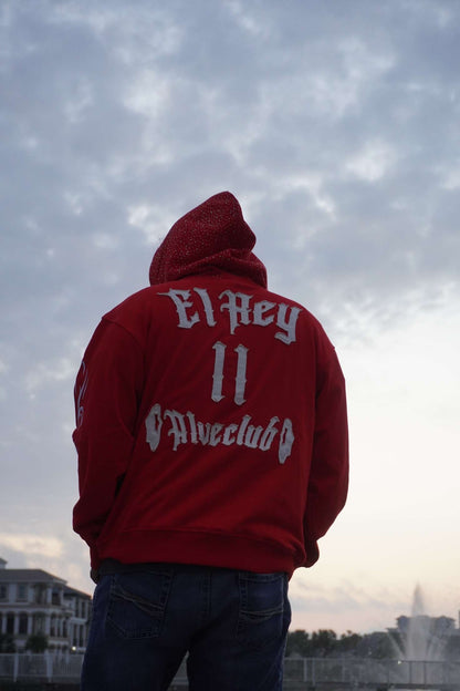 Red Hoodie With Rhinestones On The Hood