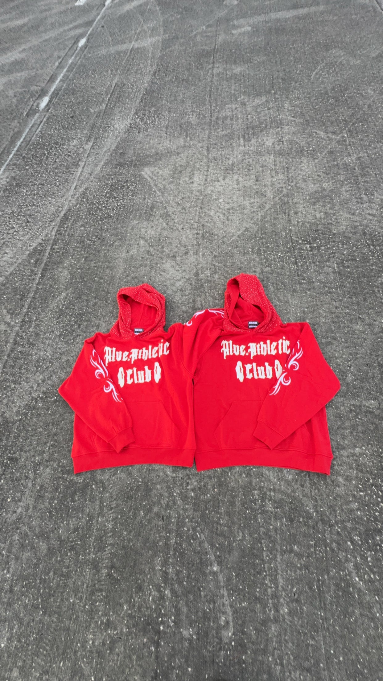 Red Hoodie With Rhinestones On The Hood