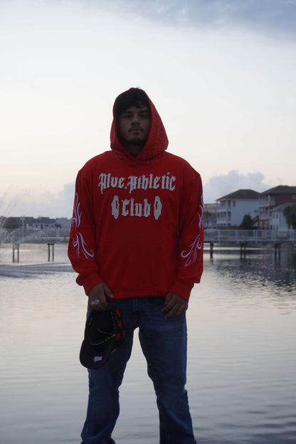 Red Hoodie With Rhinestones On The Hood